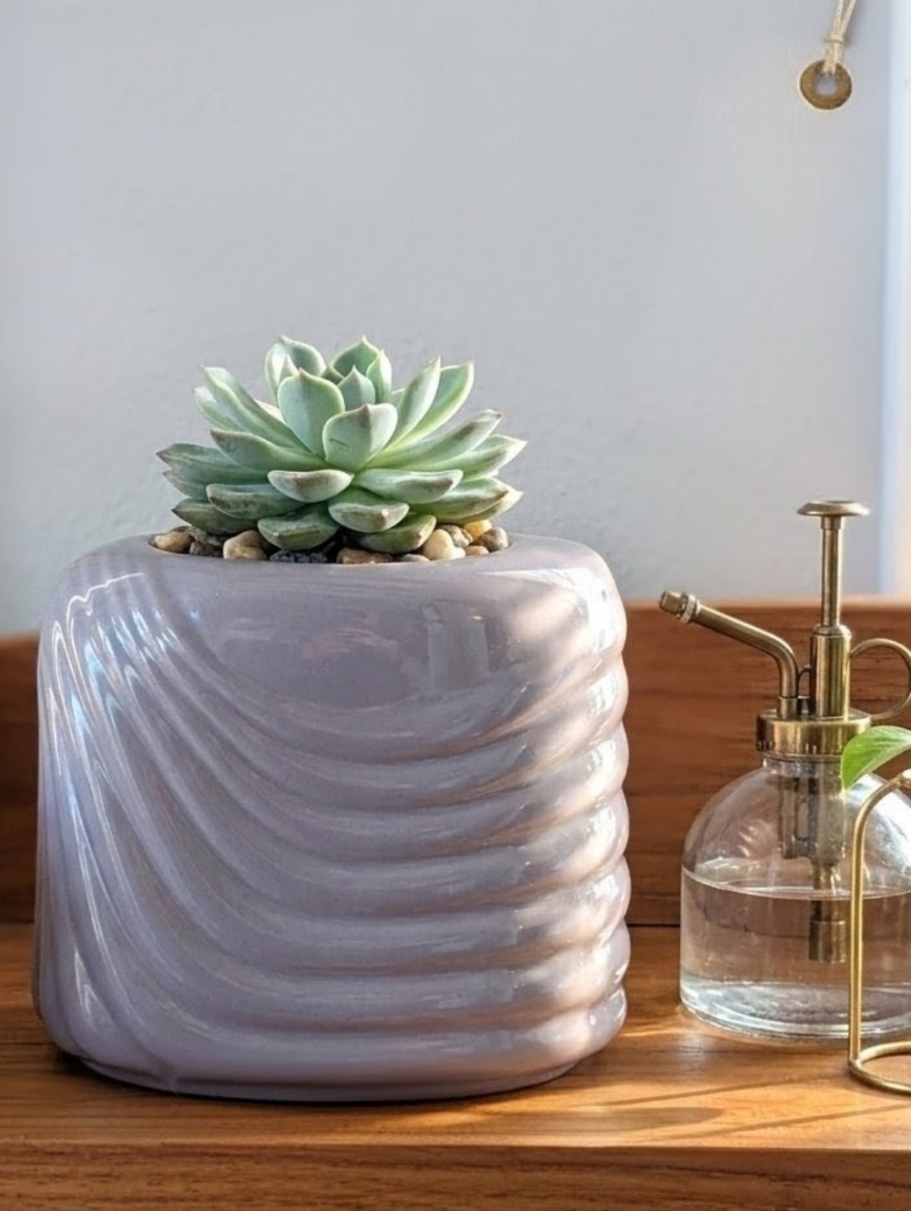 1980s Contemporary Gray Square Ceramic Vase / Accent Piece Raised Stripe Design